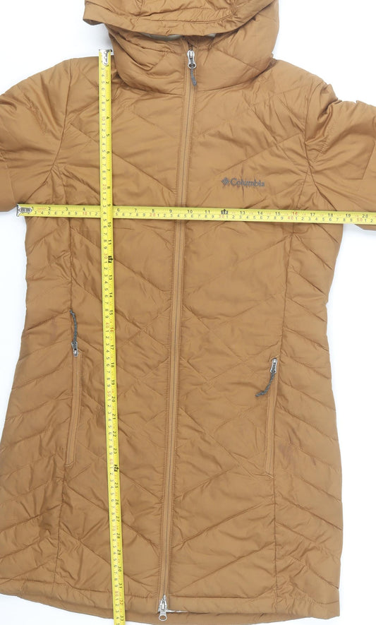 Columbia Womens Brown Long Puffer Coat Size S Quilted Hooded Winter Jacket