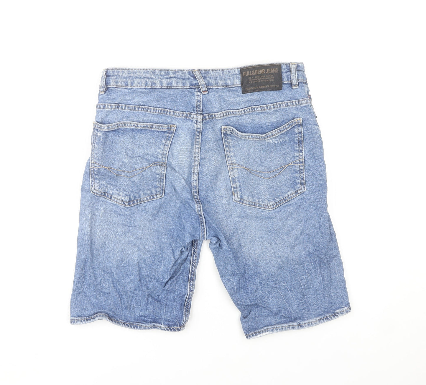 Pull&Bear Men's Blue Denim Distressed Shorts Size 32 Regular Fit