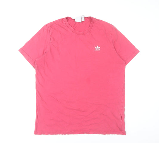 Adidas Mens Pink Crew Neck Short Sleeve Cotton T-Shirt L