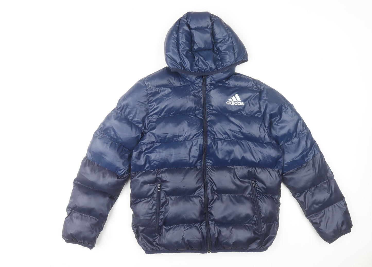 Adidas Boys Blue Hooded Puffer Jacket 13-14Y Winter Warm Polyester