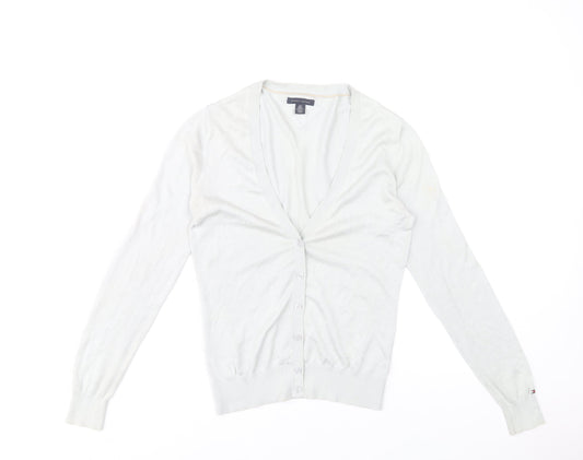 Tommy Hilfiger Womens White Cotton Knit V-Neck Cardigan Size S