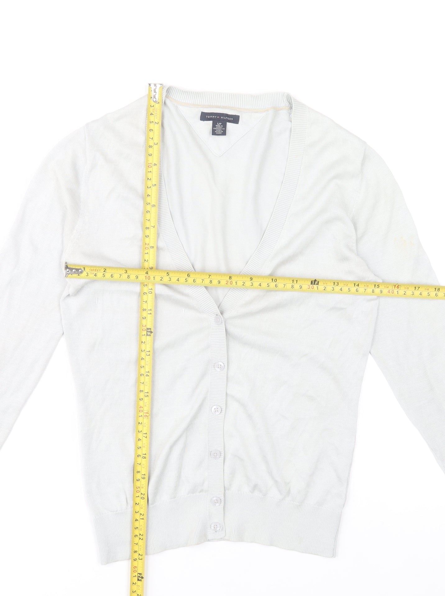 Tommy Hilfiger Womens White Cotton Knit V-Neck Cardigan Size S