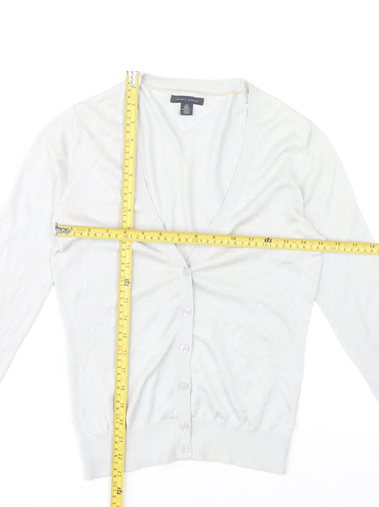 Tommy Hilfiger Womens White Cotton Knit V-Neck Cardigan Size S