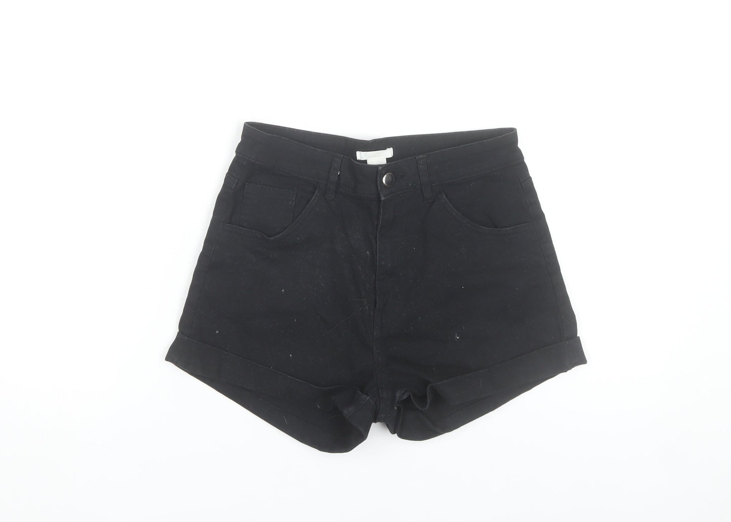 H&M Women Black High Rise Cotton Stretch Hot Pants Shorts Size 10