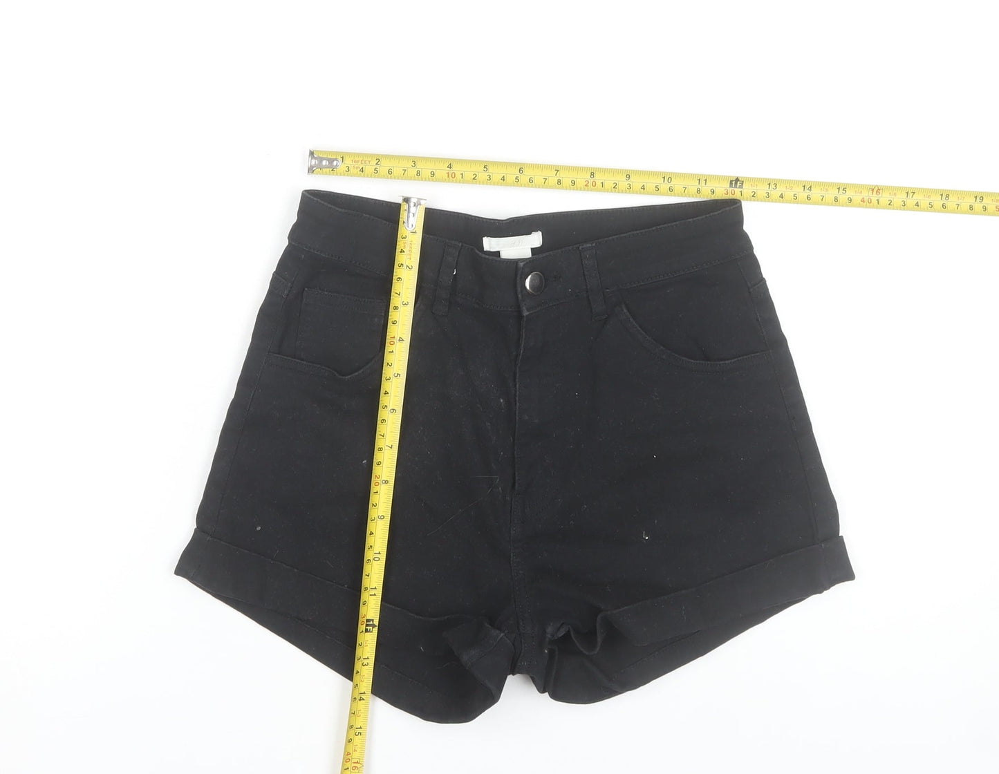 H&M Women Black High Rise Cotton Stretch Hot Pants Shorts Size 10