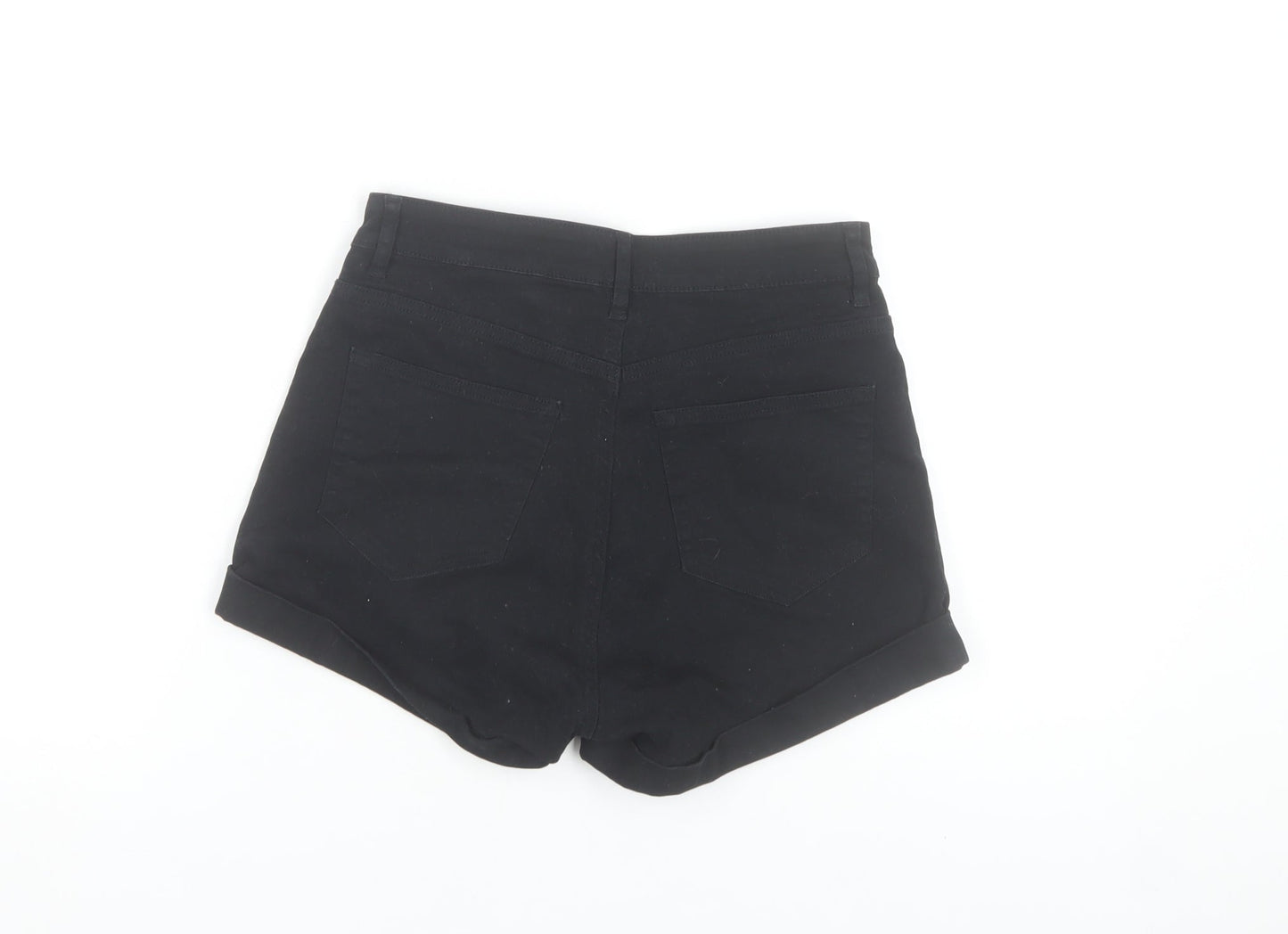 H&M Women Black High Rise Cotton Stretch Hot Pants Shorts Size 10