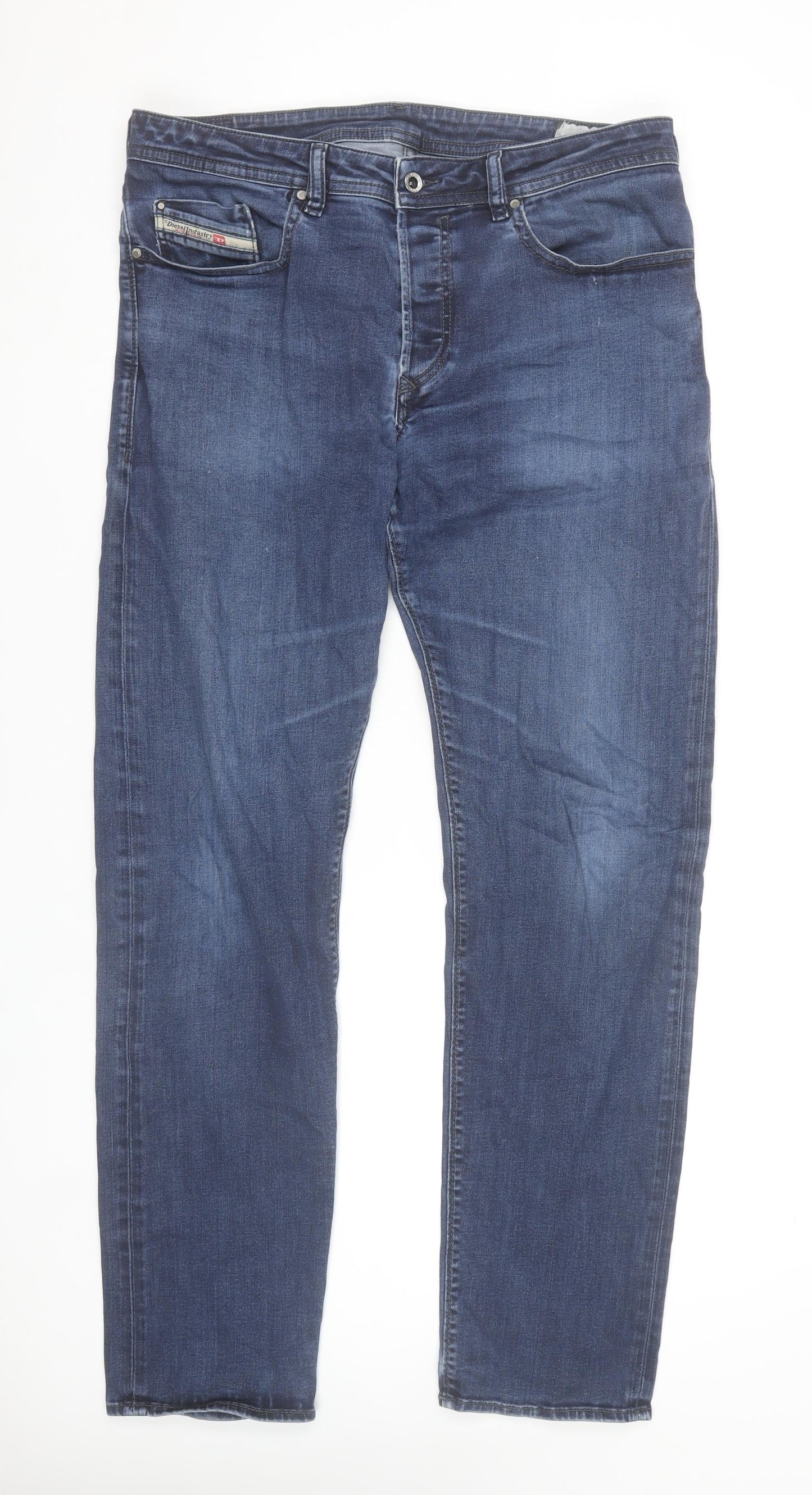 Diesel Men's Blue Straight Fit Stretch Denim Jeans Size 36