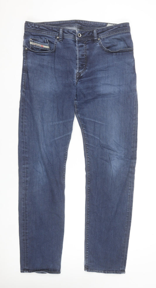 Diesel Men's Blue Straight Fit Stretch Denim Jeans Size 36