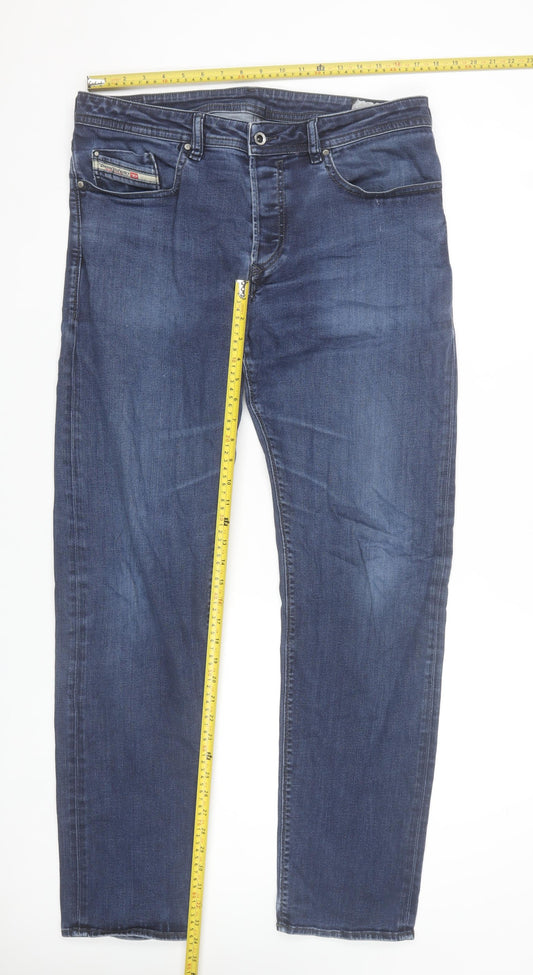 Diesel Men's Blue Straight Fit Stretch Denim Jeans Size 36