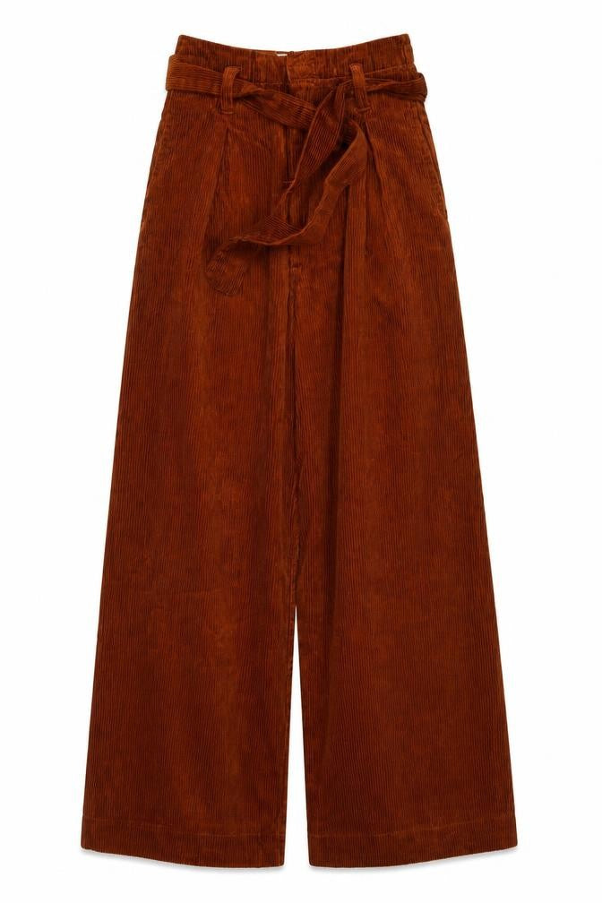 Denim Co. Womens Brown Corduroy Paperbag Wide-Leg Trousers Size 4