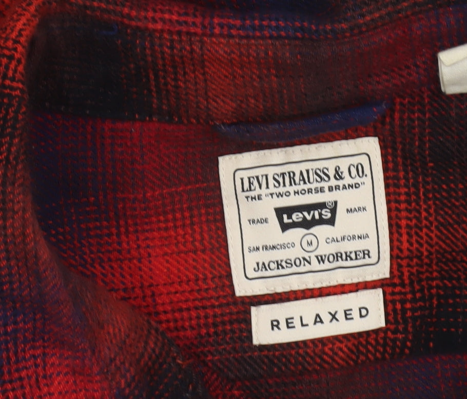 Levi's Men's Red Checked Flannel Jackson Worker Shirt Size M Relaxed Fit