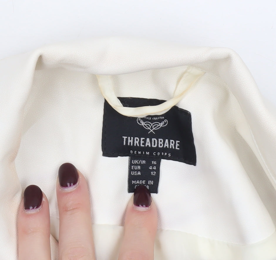 Threadbare Womens Ivory Faux Leather Cropped Jacket Size 16