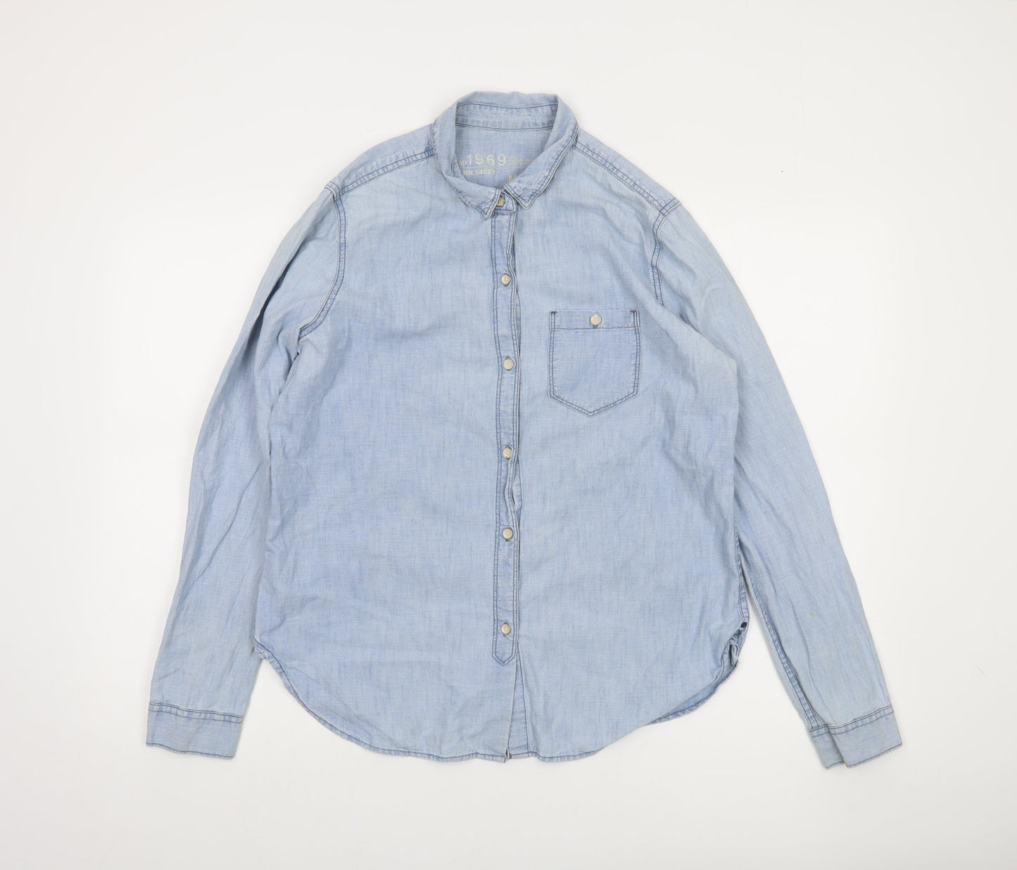 Gap 1969 Men's Blue Chambray Long Sleeve Button-Up Shirt M