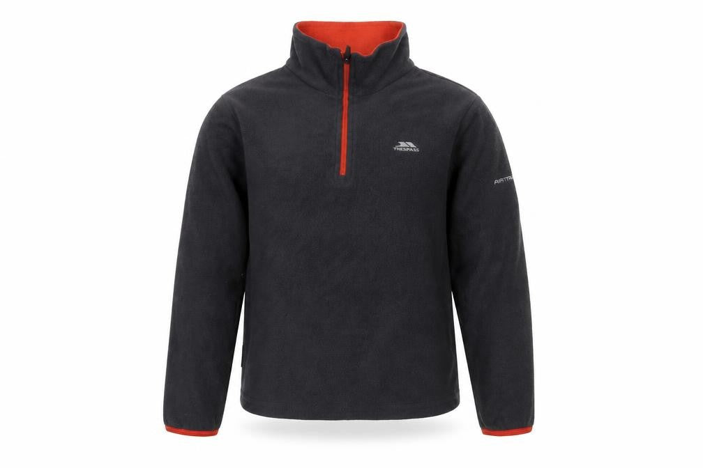 Front view of Trespass boys’ grey fleece 1/4 zip pullover sweatshirt 7-8 years