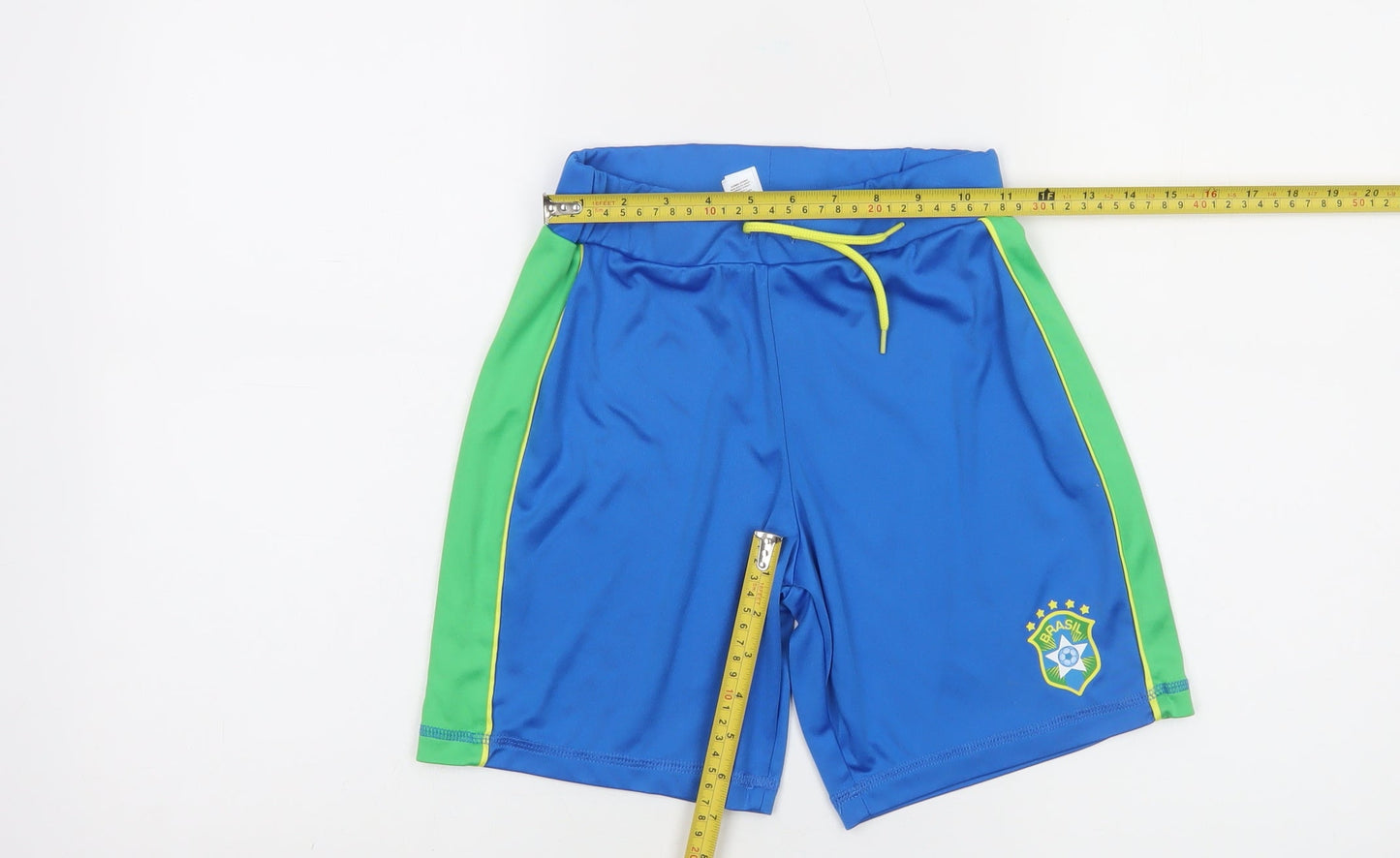 Dunnes Stores Boys Blue Green Brasil Athletic Shorts 26in Waist Polyester