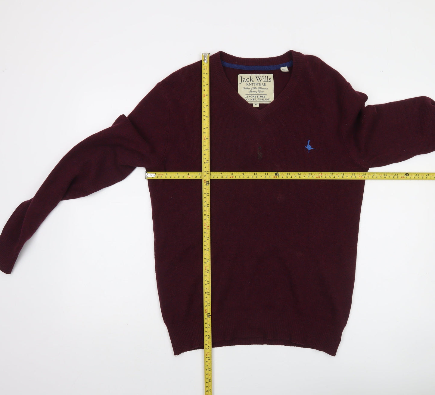 Jack Wills Mens Red XS V-Neck Merino Wool Jumper