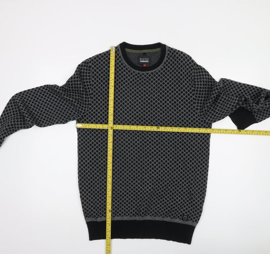 Blend Men's Grey Geometric Knit Cotton Pullover Jumper Size M