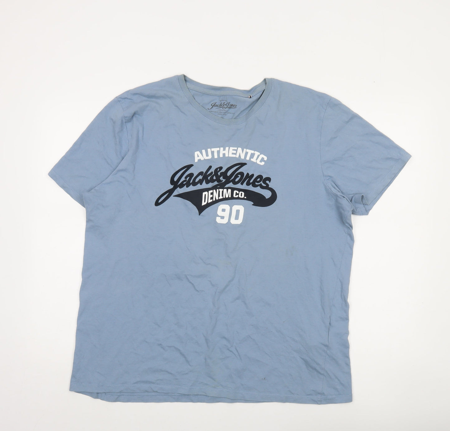 Jack & Jones Men's Blue 2XL Graphic Crew Neck Cotton T-Shirt