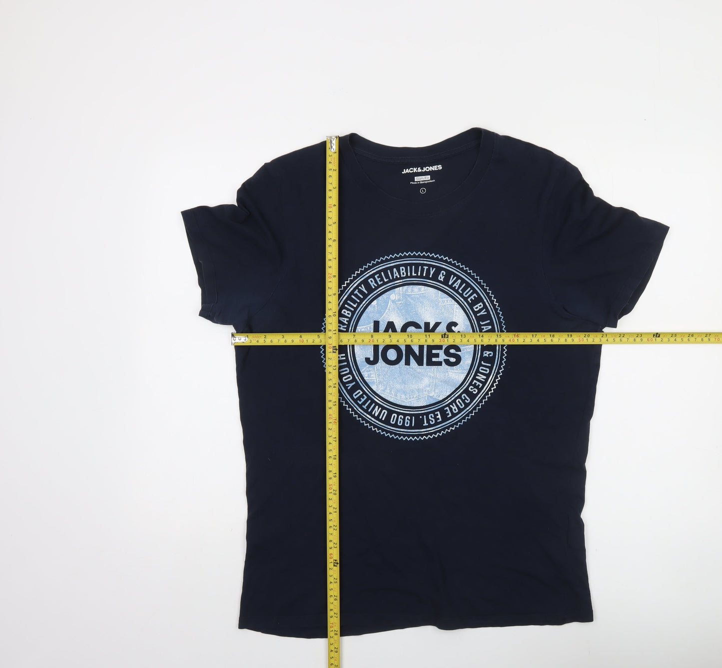 Jack & Jones Men's Blue Slim Fit Graphic Print T-Shirt Size L