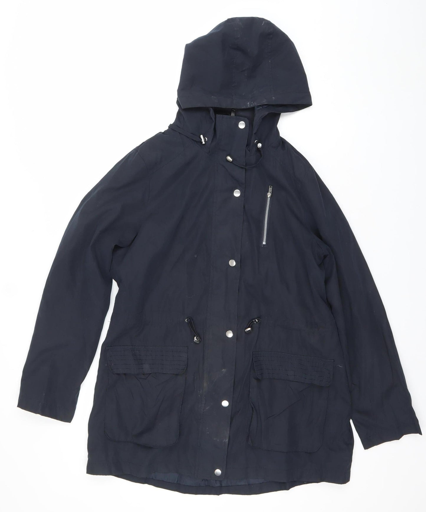M&Co Womens Blue Hooded Parka Jacket Size 14 Lined Mid-Length