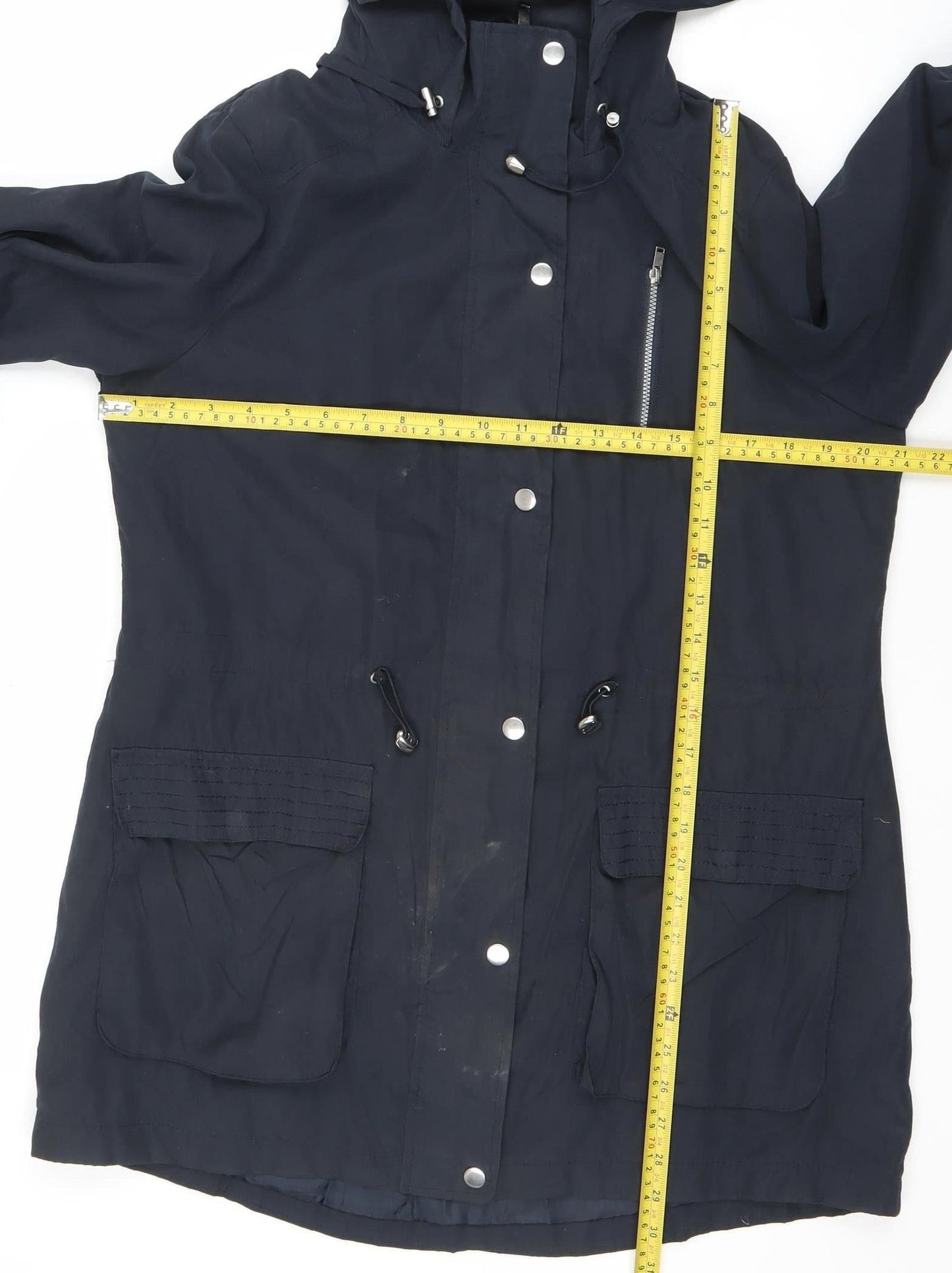 M&Co Womens Blue Hooded Parka Jacket Size 14 Lined Mid-Length