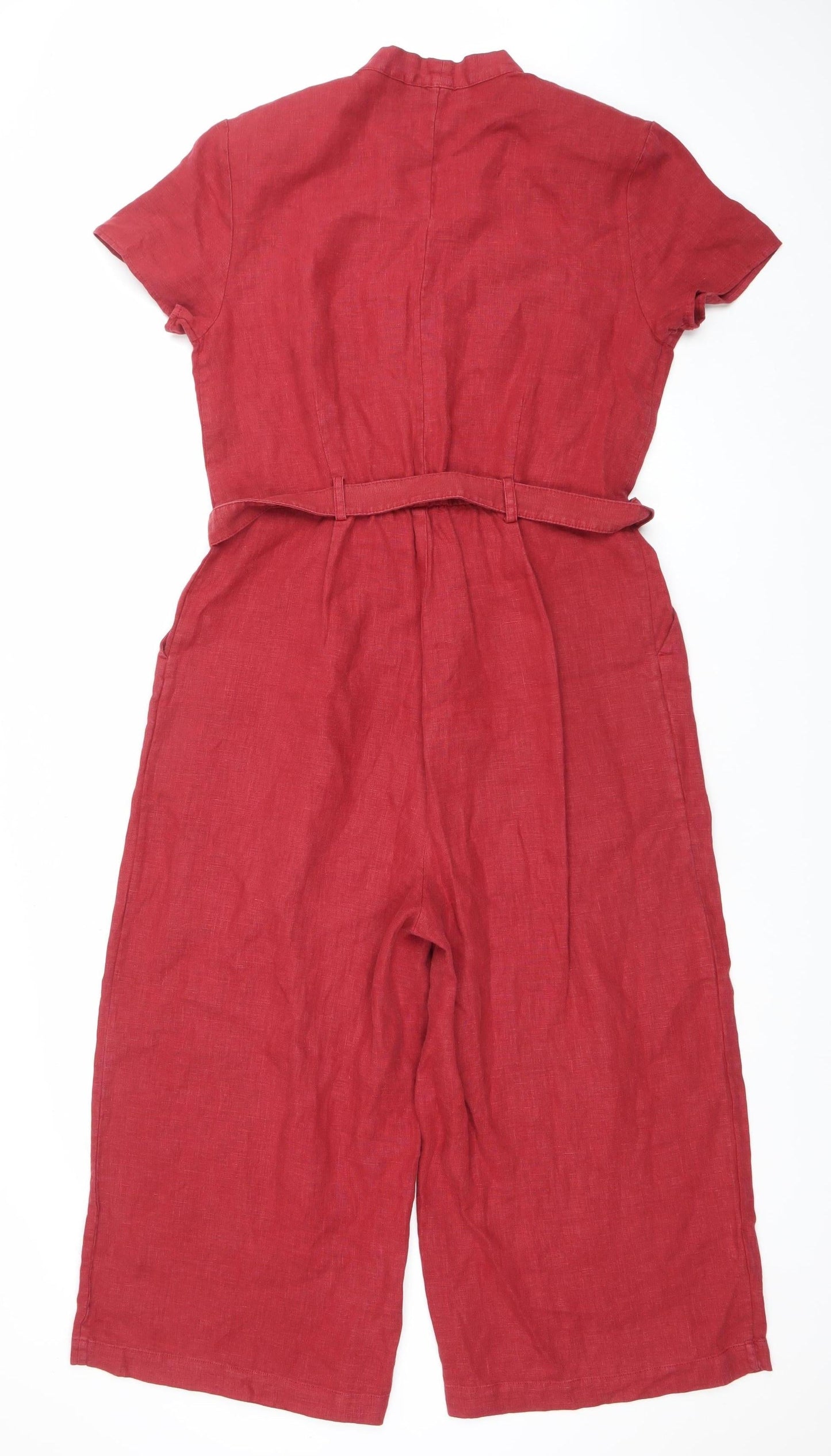 Seasalt Cornwall Women's Red Linen Jumpsuit Size 12 Belted Short Sleeve