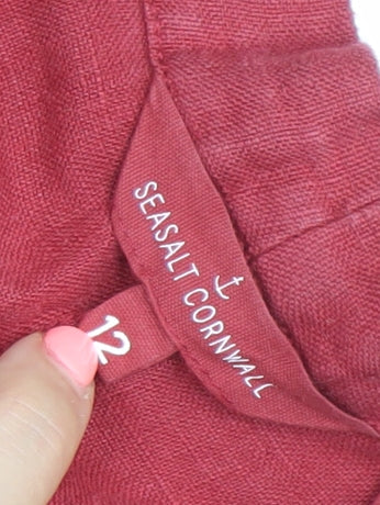 Seasalt Cornwall Women's Red Linen Jumpsuit Size 12 Belted Short Sleeve