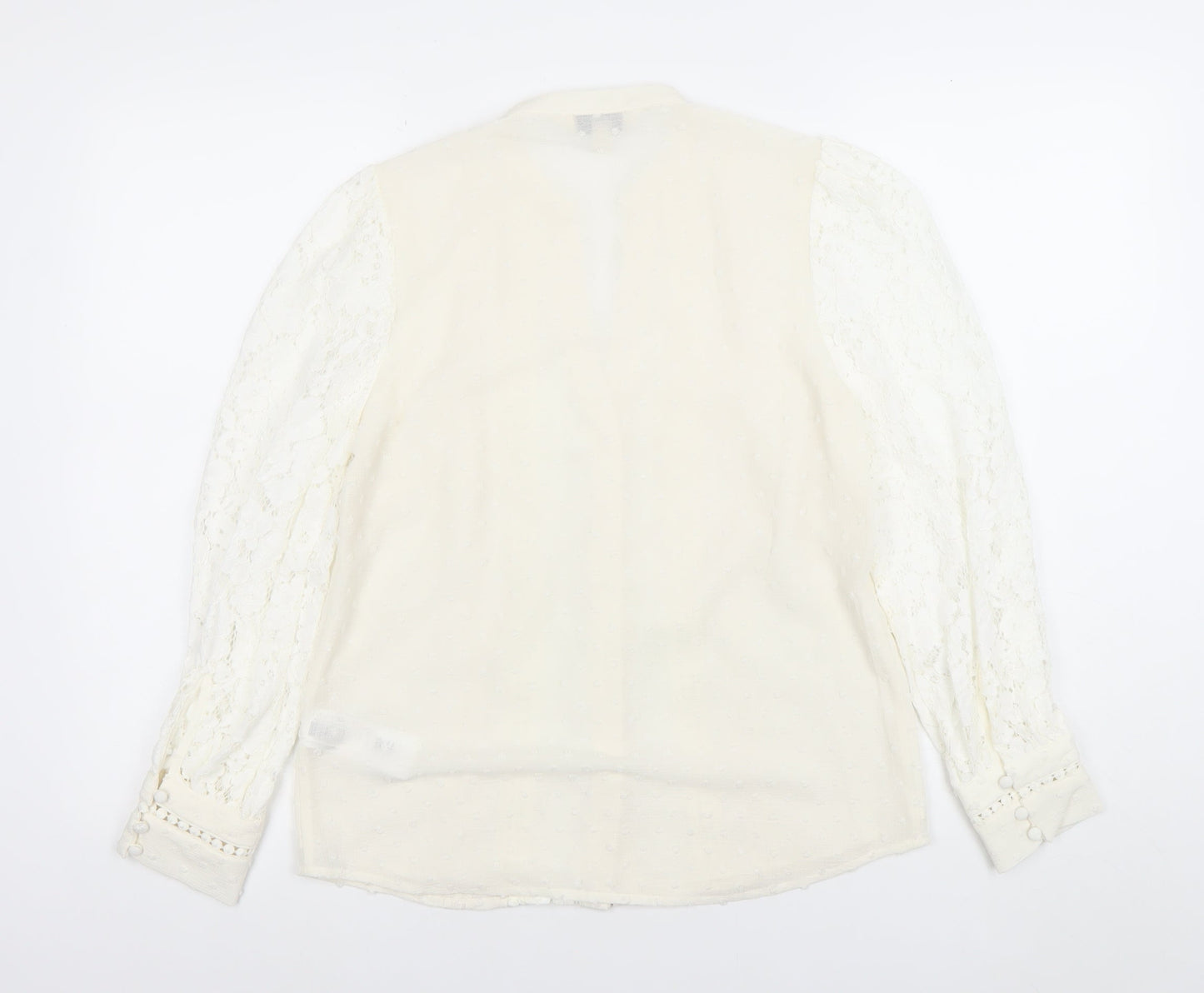 Love & Roses Women's Ivory Lace Long Sleeve V-Neck Blouse UK 8