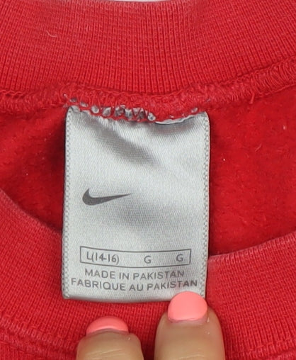Nike Red Cotton Blend Crew Neck Pullover Sweatshirt Womens L 14-16