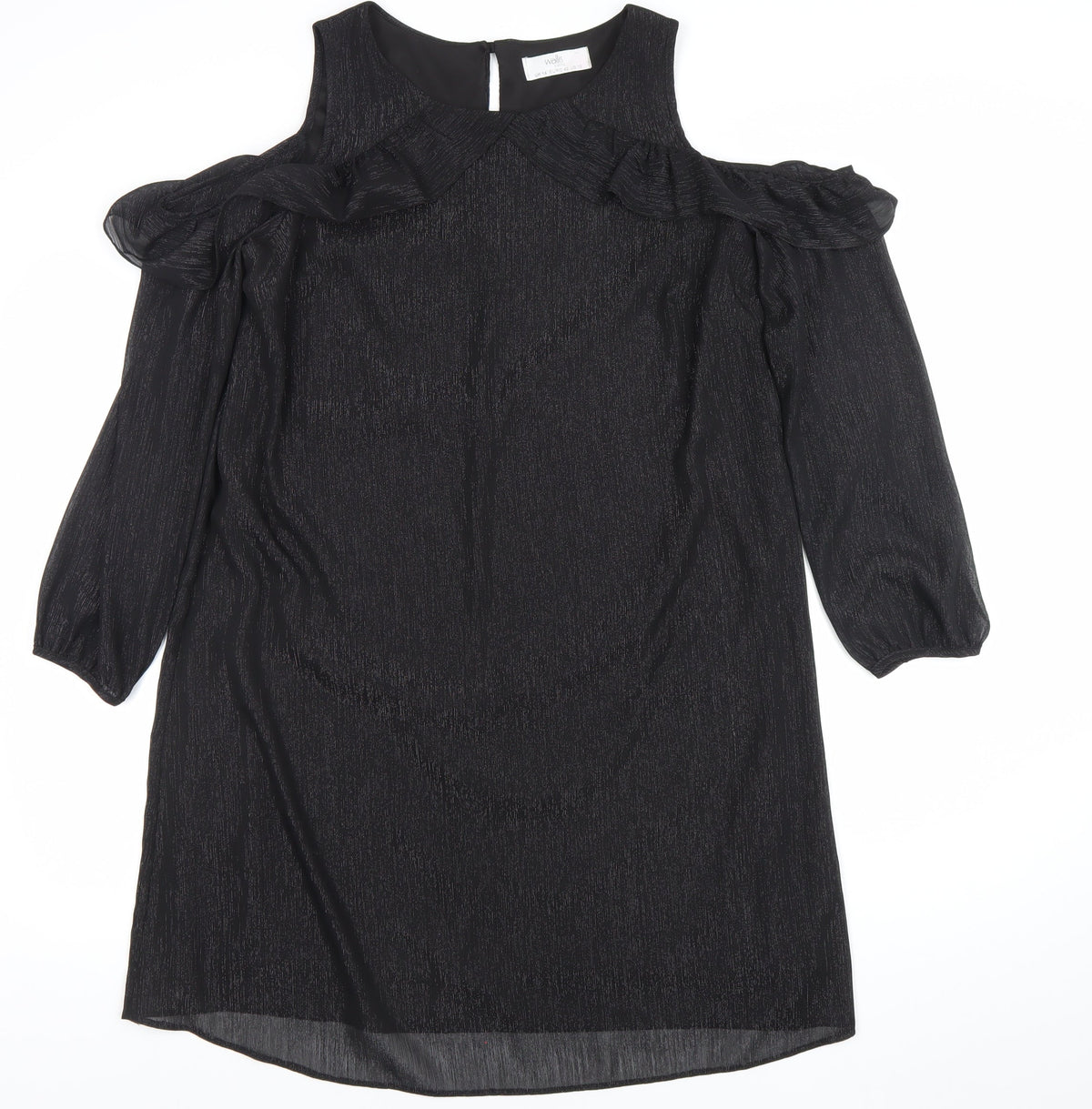 Wallis Women’s Black Cold Shoulder Ruffle Shift Dress Size 14
