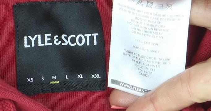 Lyle & Scott Men's Red Full Zip Hoodie Size S Cotton Casual