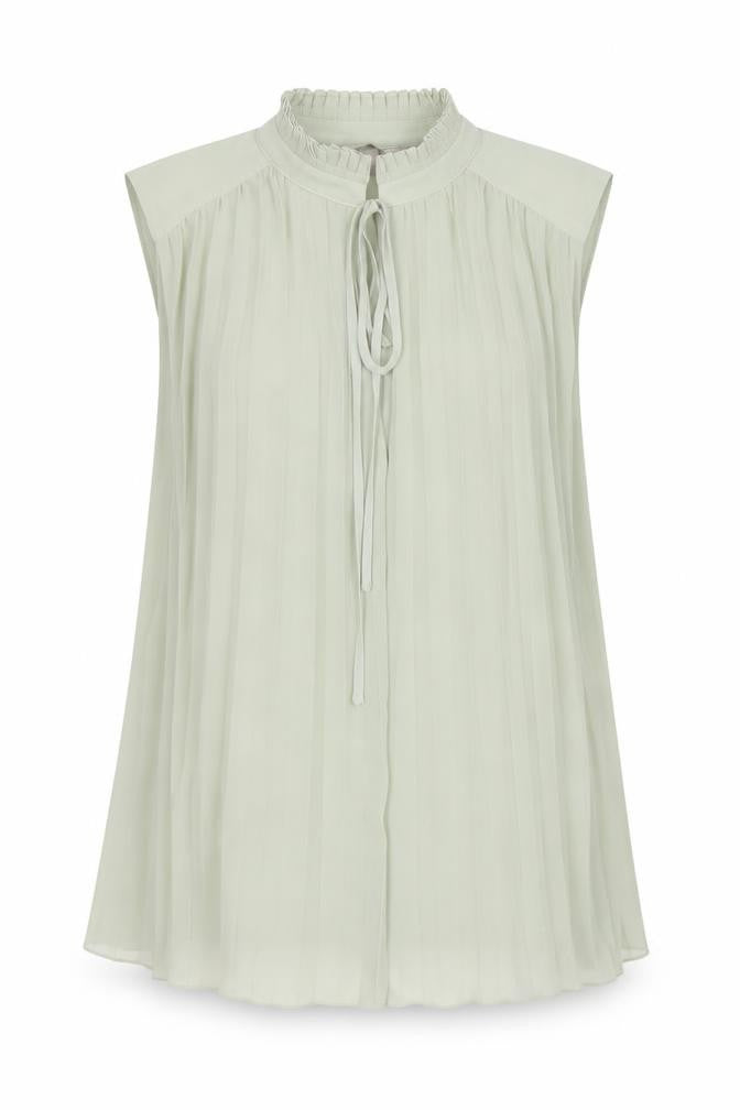 H&M Women's Green Pleated Sleeveless High Neck Tunic Blouse XS