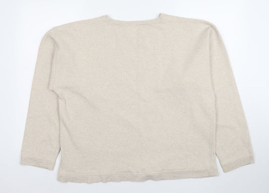 Tommy Hilfiger Women Beige Logo Pullover Sweatshirt L Cotton