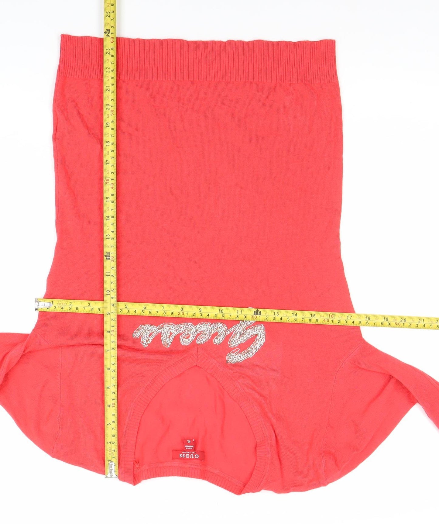 Guess Womens Red V-Neck Logo Pullover Jumper XL