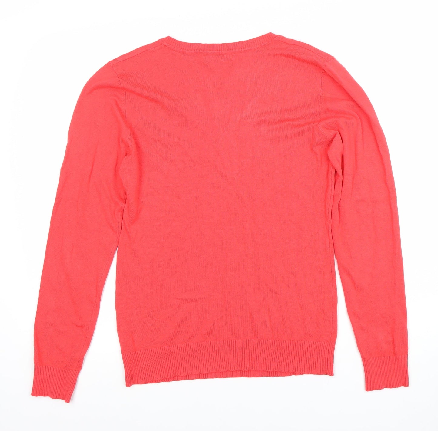 Guess Womens Red V-Neck Logo Pullover Jumper XL