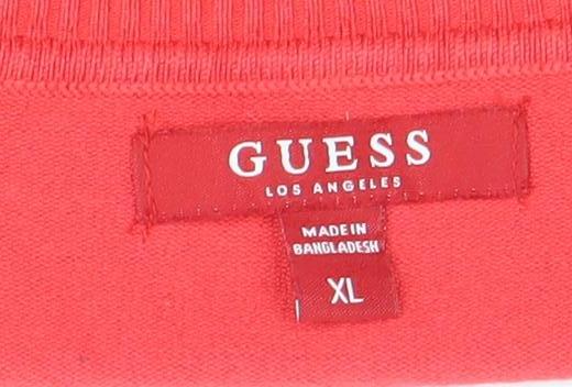 Guess Womens Red V-Neck Logo Pullover Jumper XL