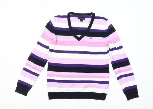 Tommy Hilfiger Womens Multicoloured V-Neck Cotton Blend Jumper Size M