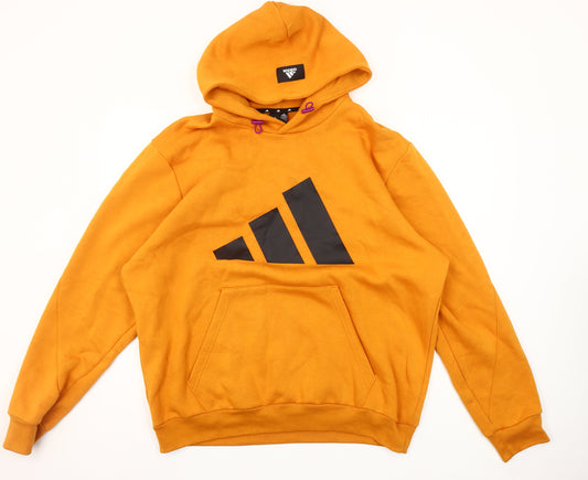 Adidas Men's Orange XL Pullover Hoodie with Logo Graphic