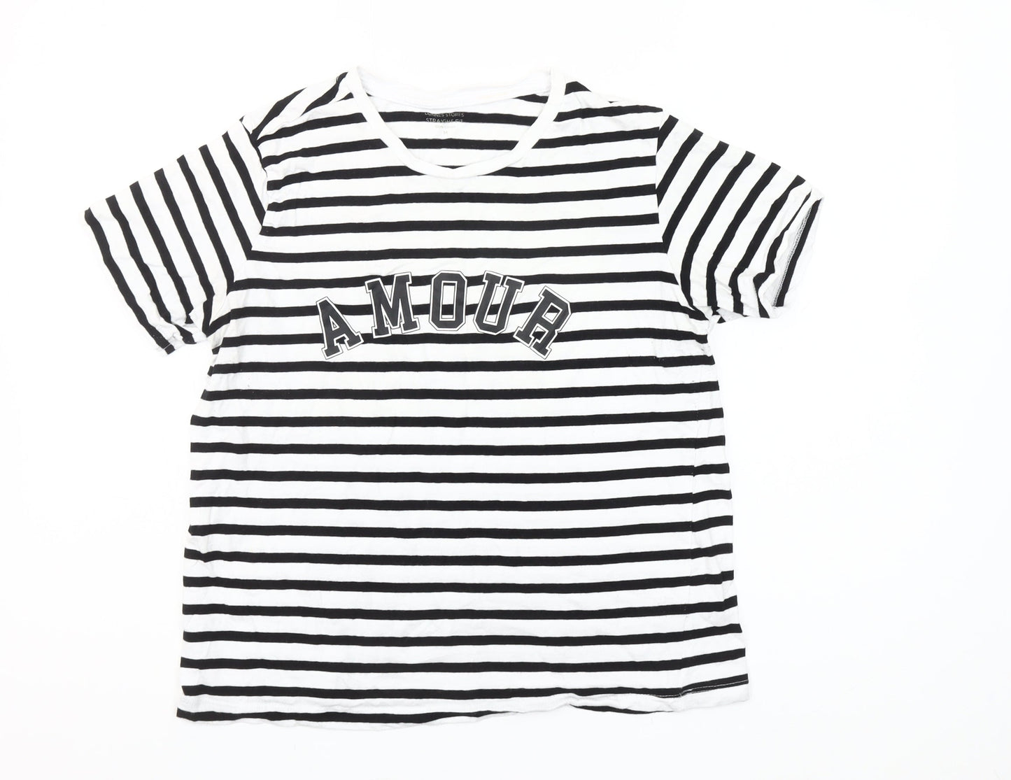 Dunnes Stores Women's Black White Striped Amour Cotton T-Shirt Size 14