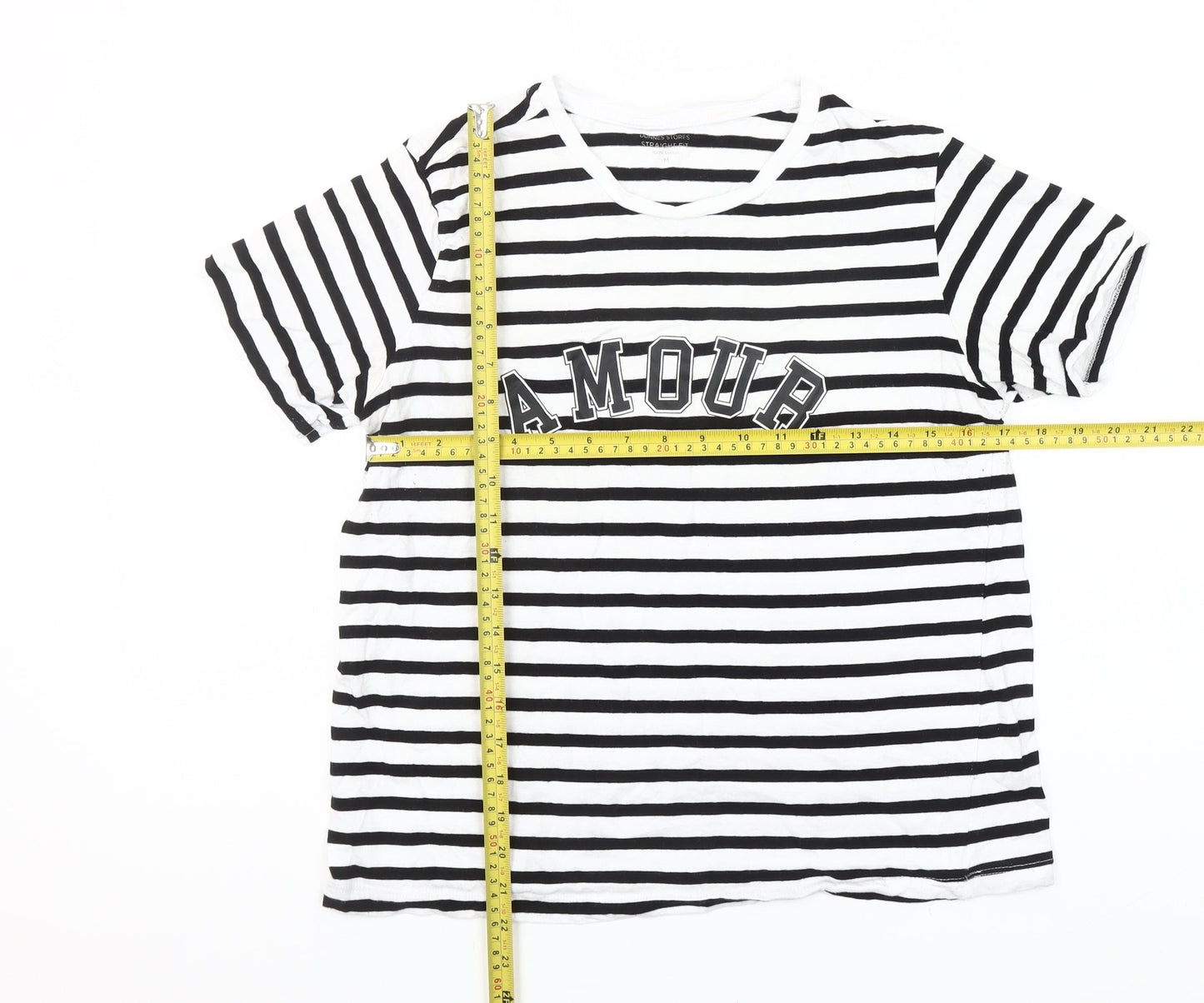 Dunnes Stores Women's Black White Striped Amour Cotton T-Shirt Size 14