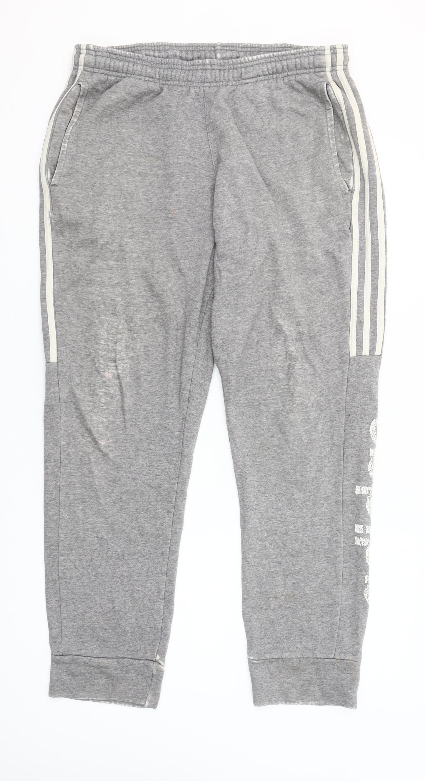 Adidas Men's Grey Jogger Trousers M Regular Fit Cotton Blend