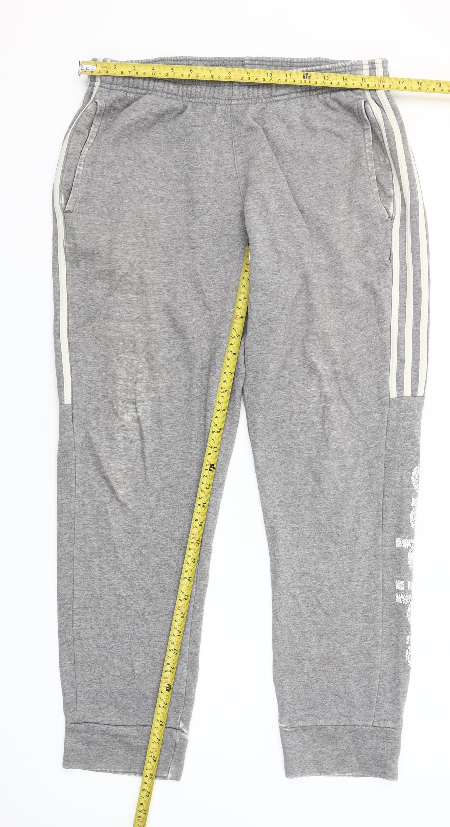 Adidas Men's Grey Jogger Trousers M Regular Fit Cotton Blend