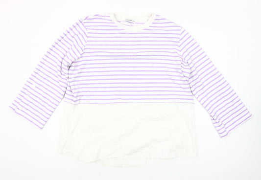 Gallery Women Lilac White Striped Pullover Sweatshirt Size L