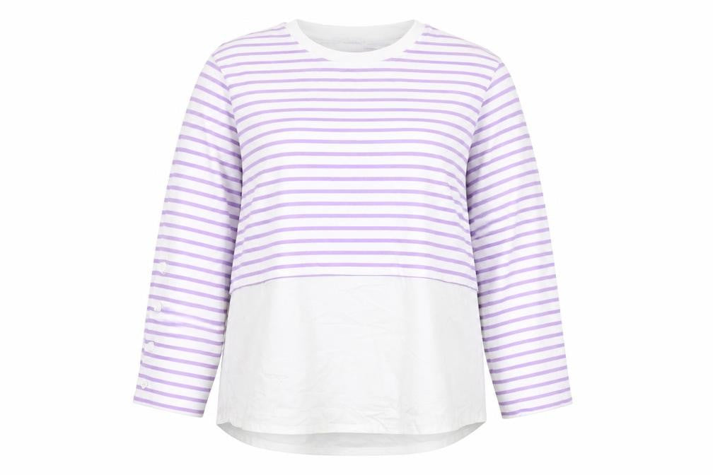 Gallery Women Lilac White Striped Pullover Sweatshirt Size L