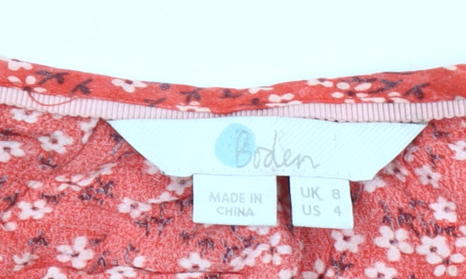 Boden Women’s Red Floral Viscose Tunic Blouse UK 8 Long Sleeve