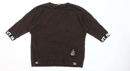 Megi Collection Women Brown Cotton Blend 3/4 Sleeve Pullover Sweatshirt S-M