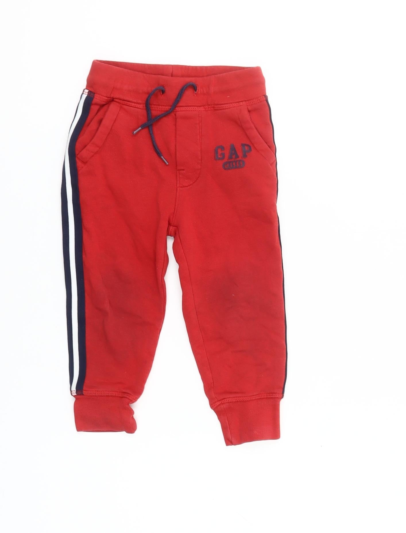 GAP Boys Red Jogger Sweatpants 2 Years Elastic Waist Side Stripe