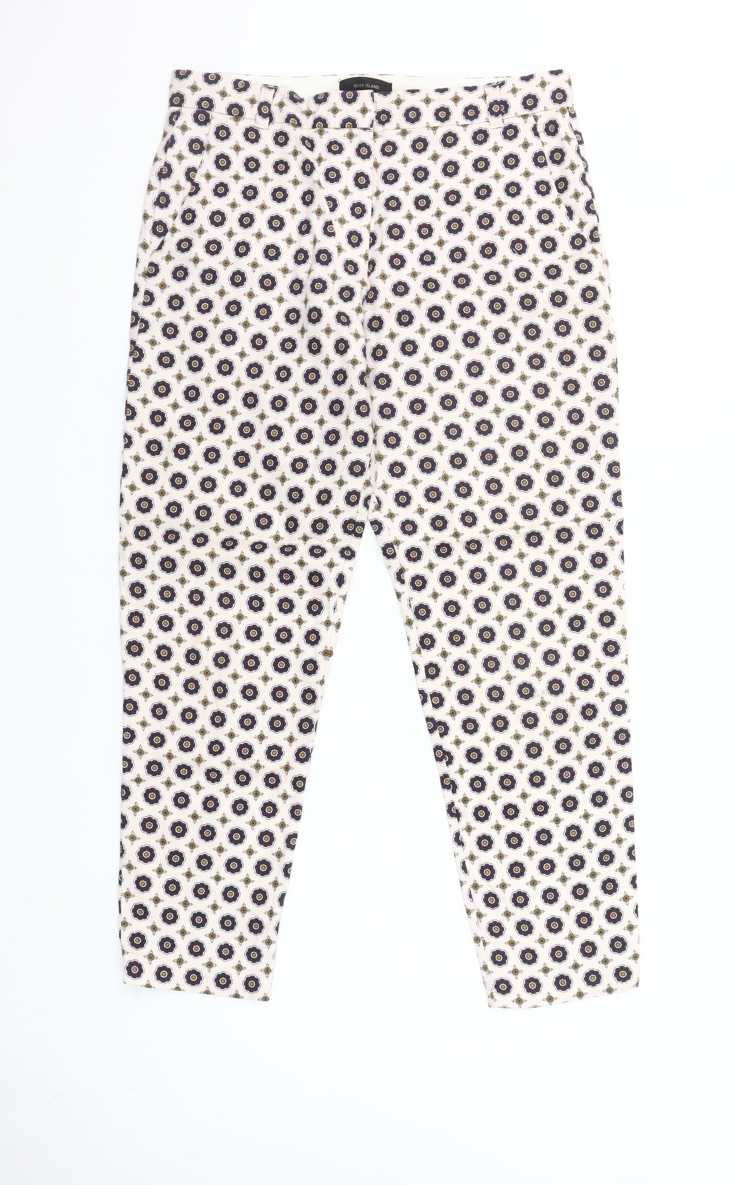 River Island Womens Multicoloured Geometric Cropped Slim Trousers Size 10