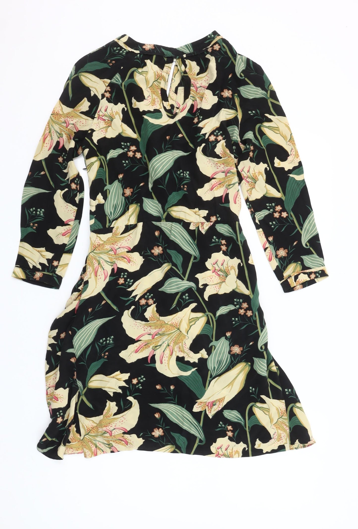 Hoss Intropia Women's Black Silk Floral Knee Length Shift Dress Size 8