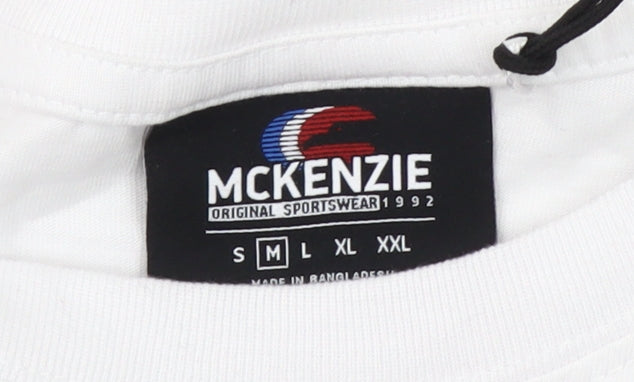 McKenzie Men's White Regular Fit Short Sleeve Crew Neck Cotton T-Shirt M